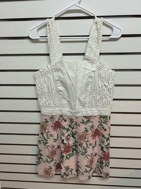 Anthro Brand Adelyn Rae White Ruched Bodice - Lynnette Floral Romper